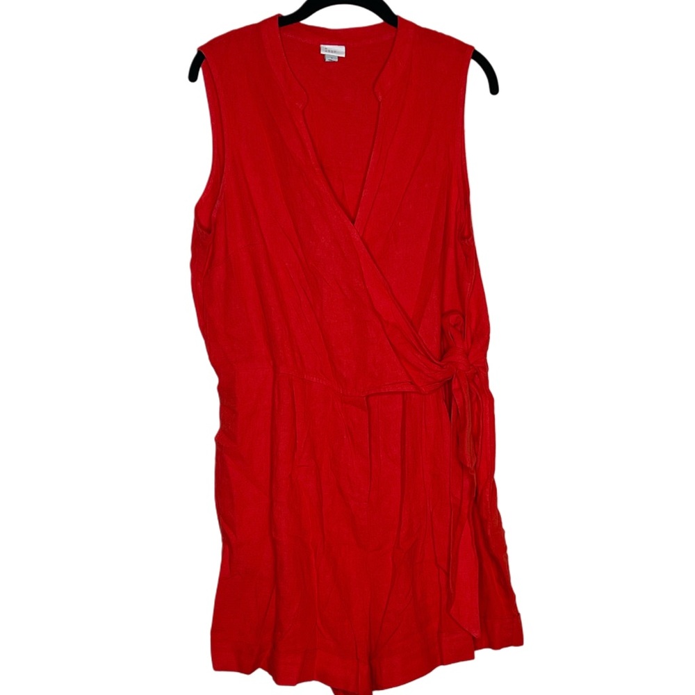 A New Day Women's Large Romper Red Linen Sleeveless Casual Mini-Length Jumpsuit
